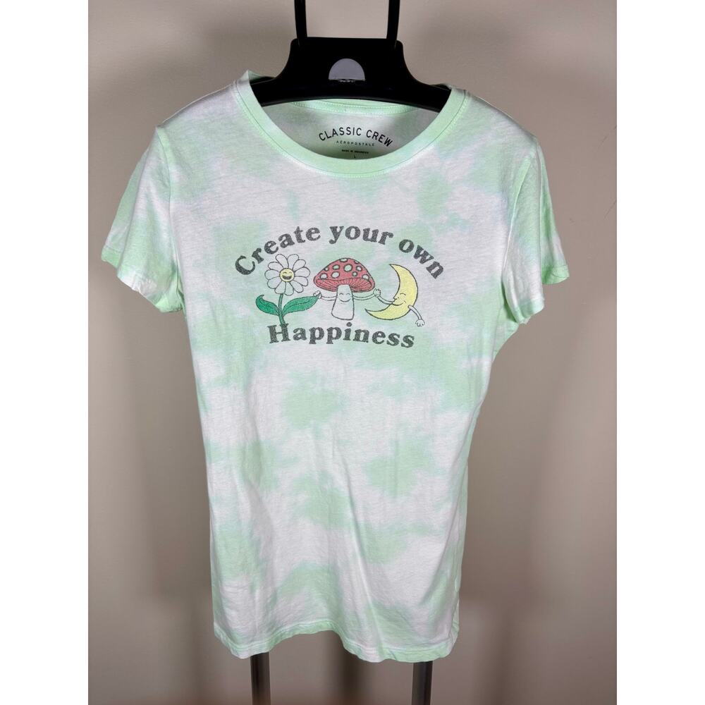 Aeropostale Create Your Own Happiness Graphic Crew Green & White Tie Dye Youth L